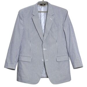 Jos A Bank Mens Seersucker Blazer 46L Blue White Striped Seersucker Sport Coat
